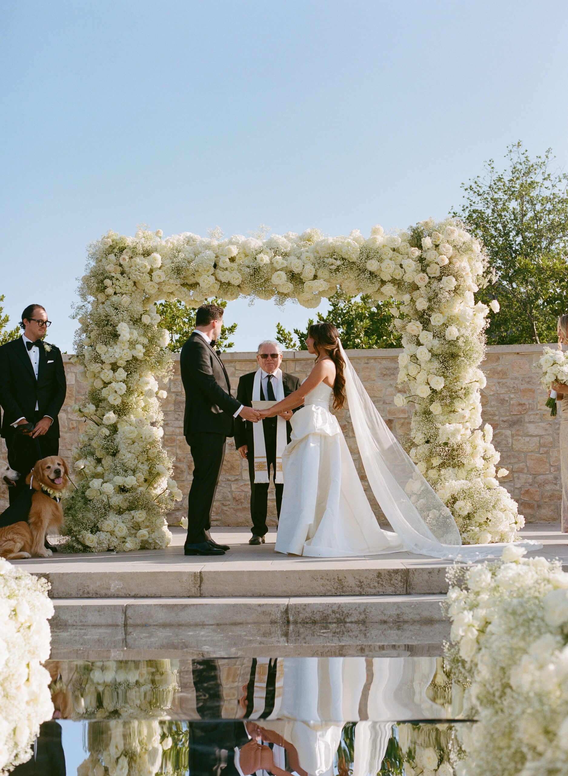 Film wedding photo of bride and groom during the wedding ceremony