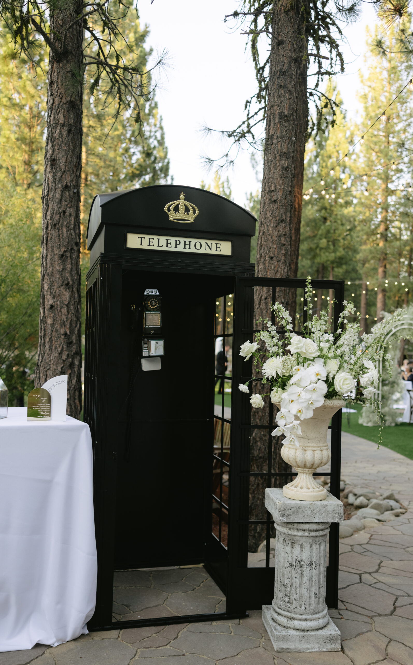 Telephone booth set up as an audio guestbook