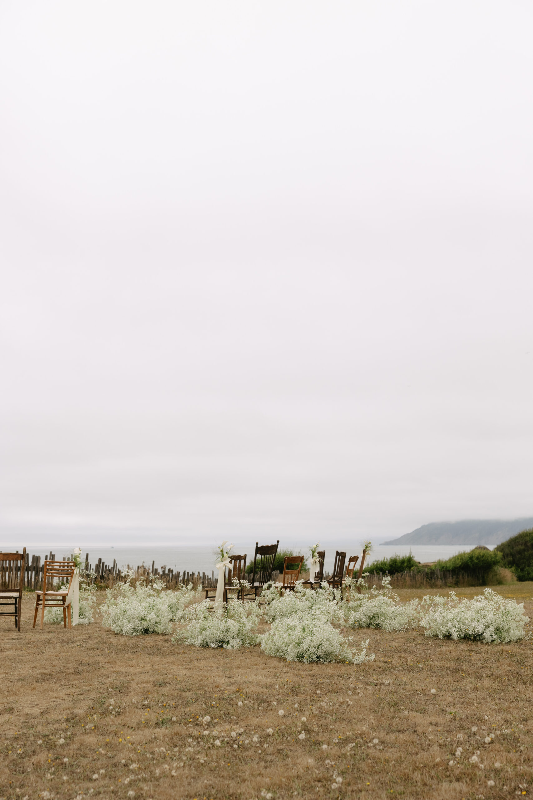 Wedding ceremony setup at the Oceanfront Meadow at Switzer Farm