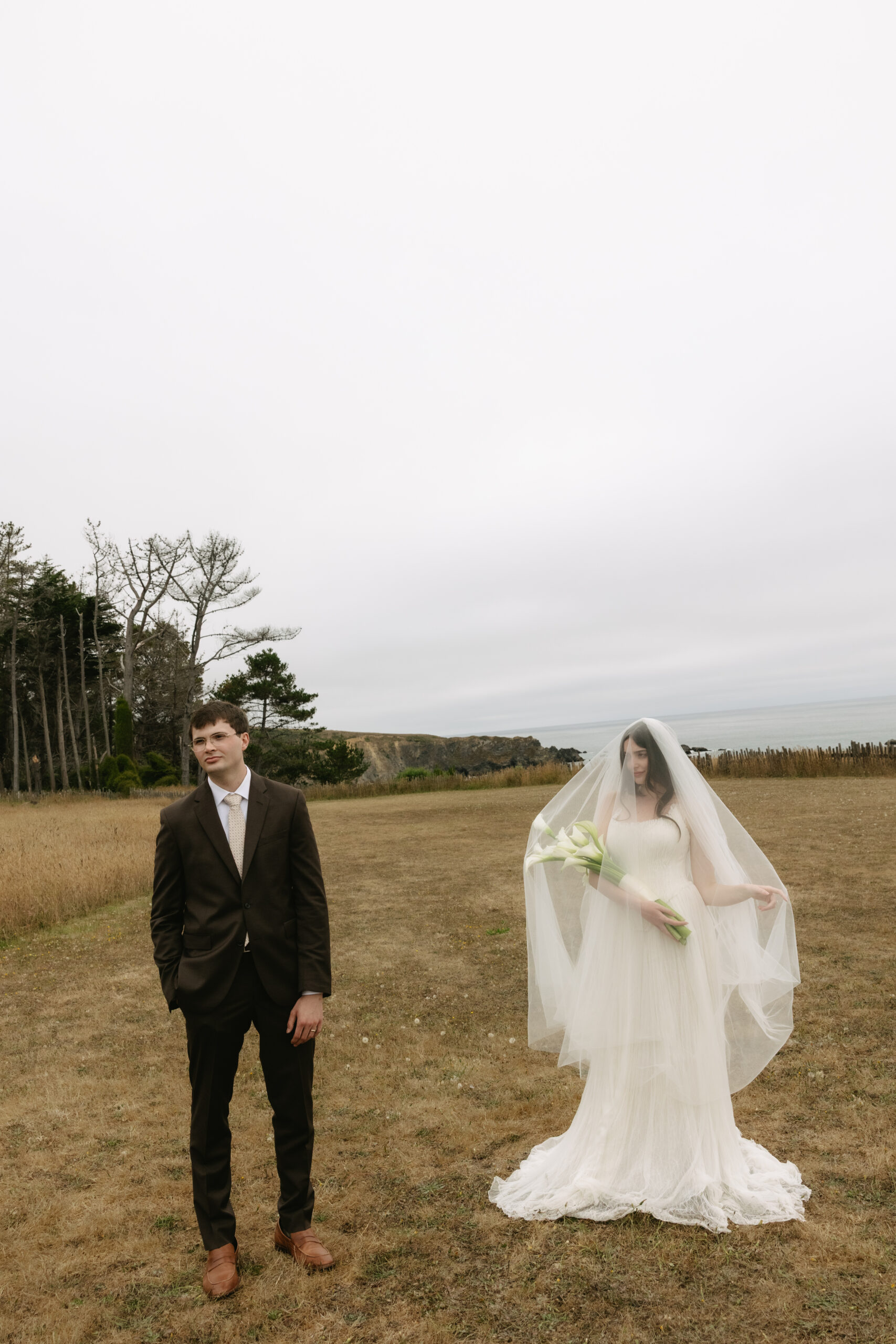 Bride and groom in an editorial wedding photo at Switzer Farm
