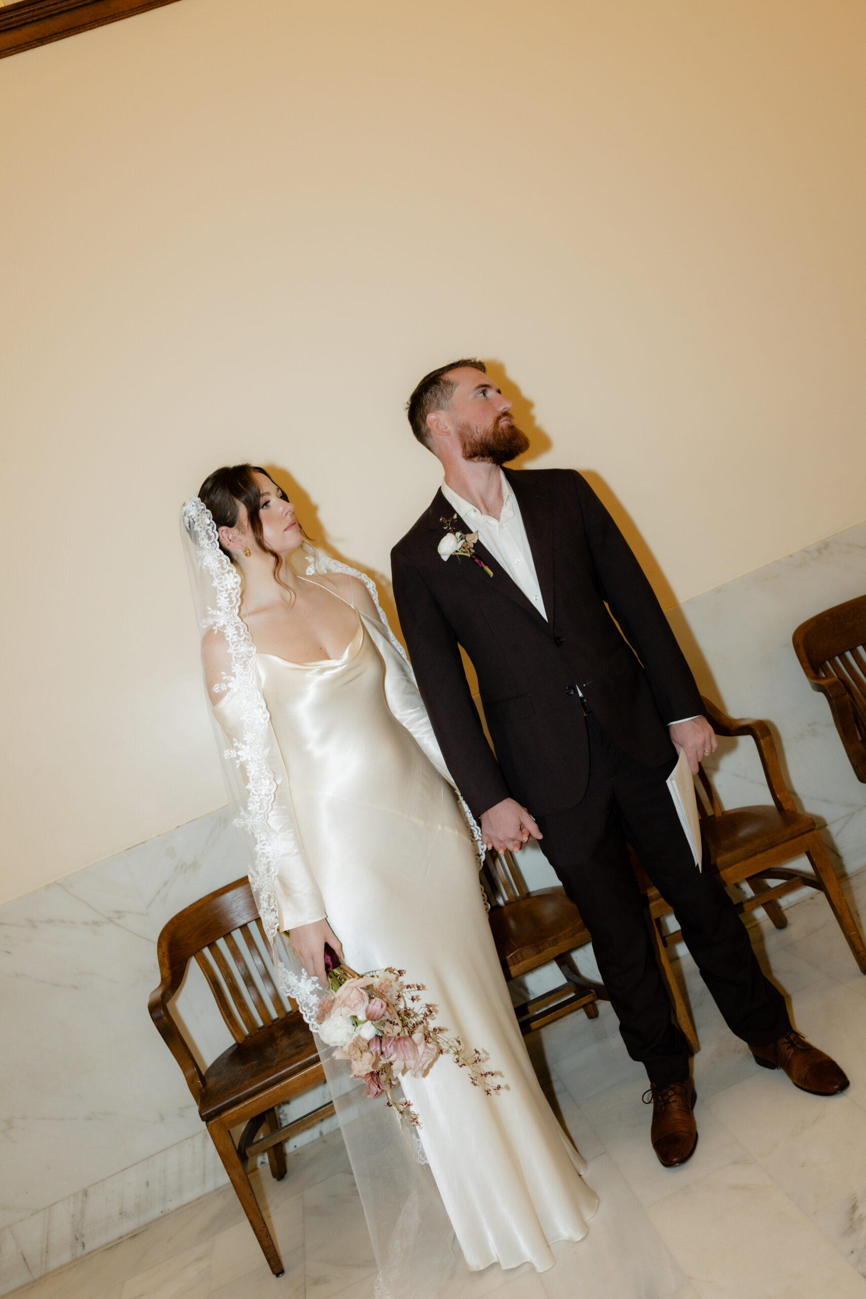 A couple waiting in line for their San Francisco City Hall wedding