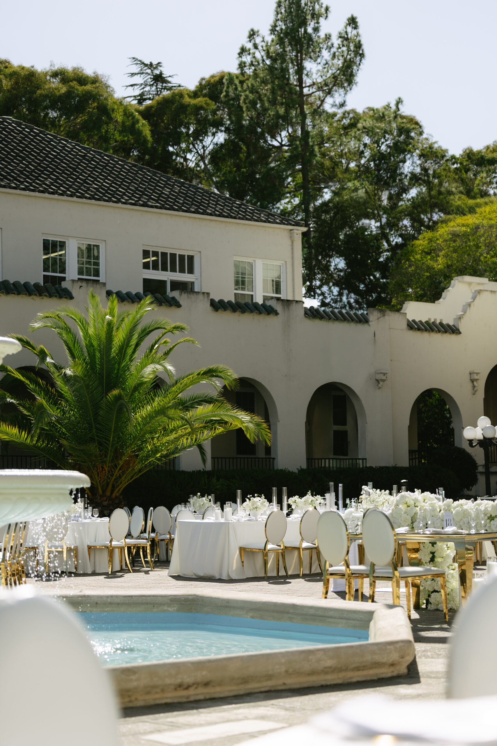 A wedding reception setup outdoors