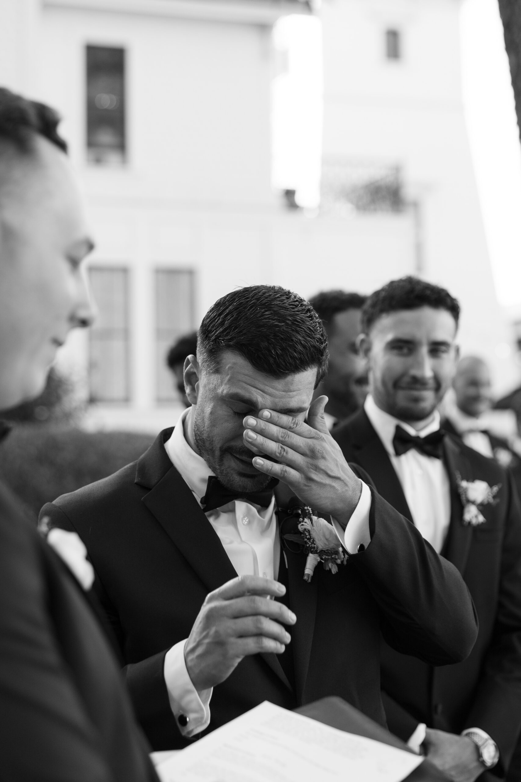 A groom crying during vows at a Park Winters wedding