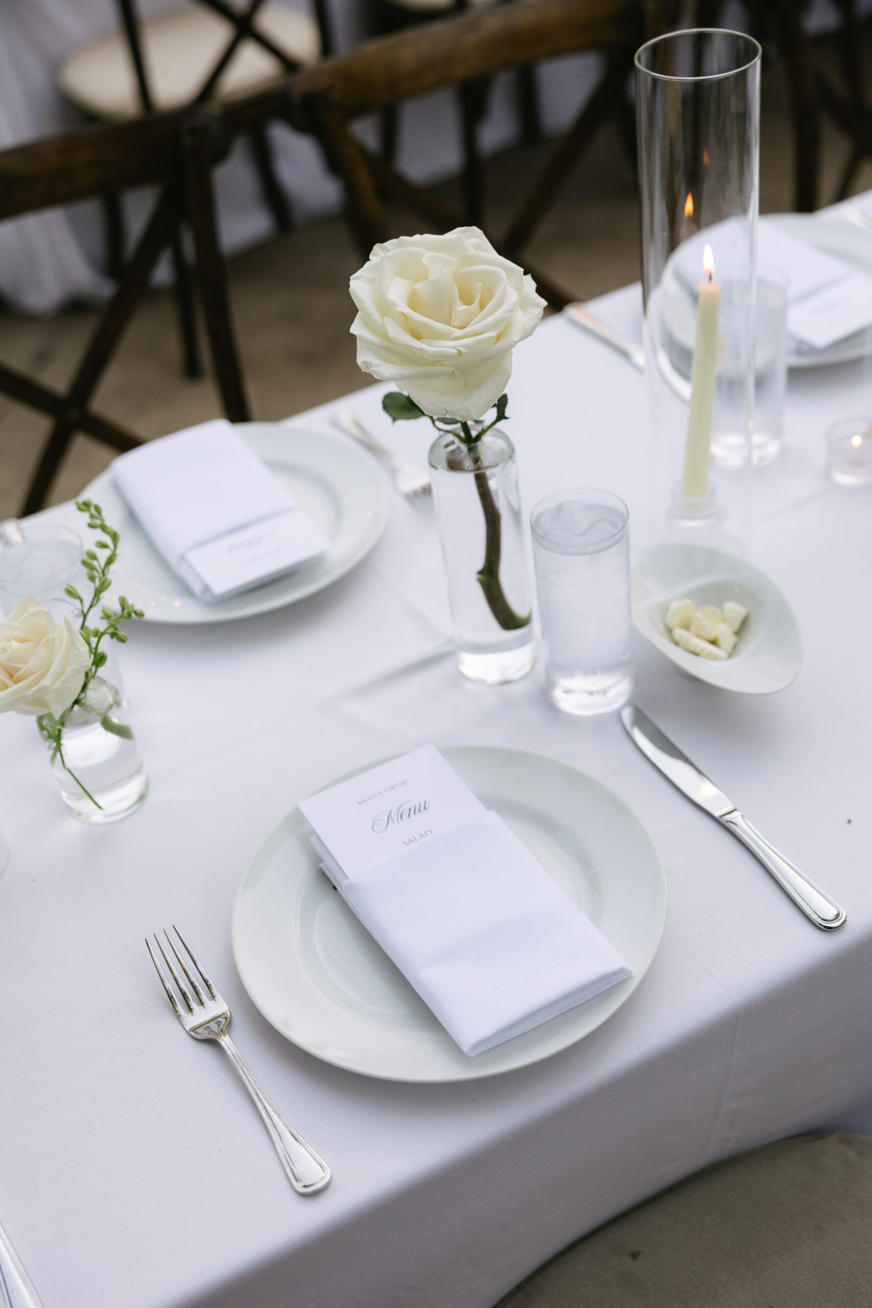 A white wedding table setup