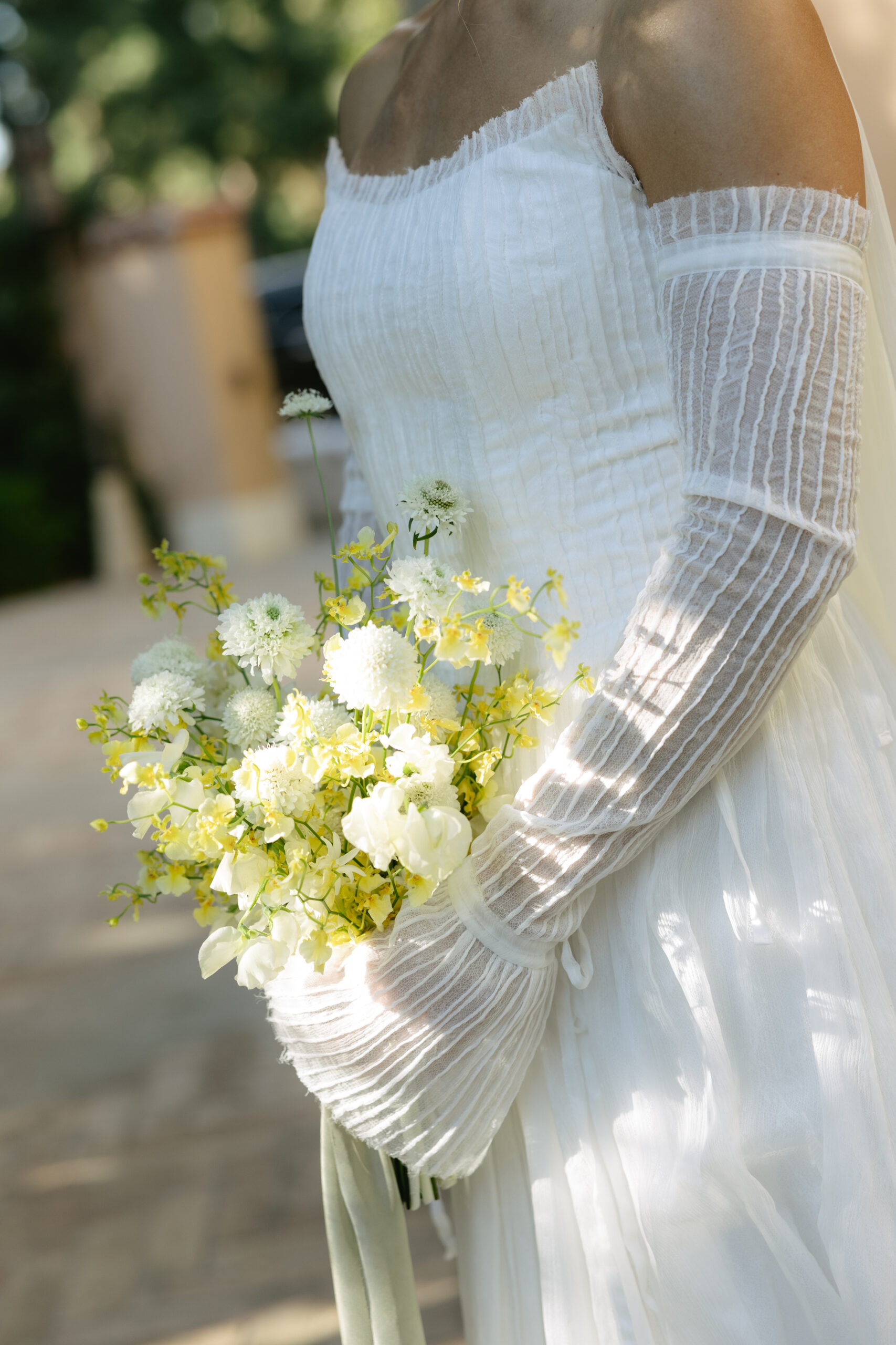 A yellow wedding bouquet from a styled shoot